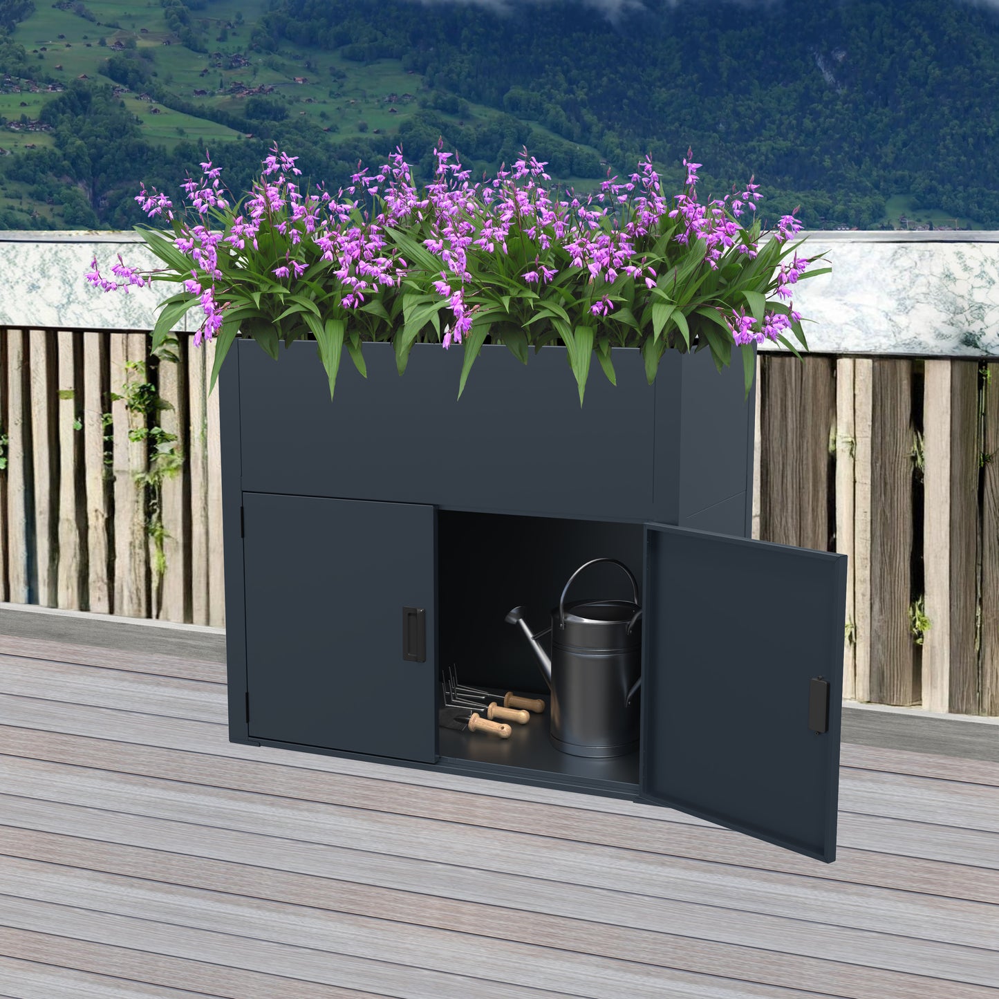 Komplett-Set Hochbeet 2 in 1 Hochbeet mit Schrank & Regadio Bewässerungssystem