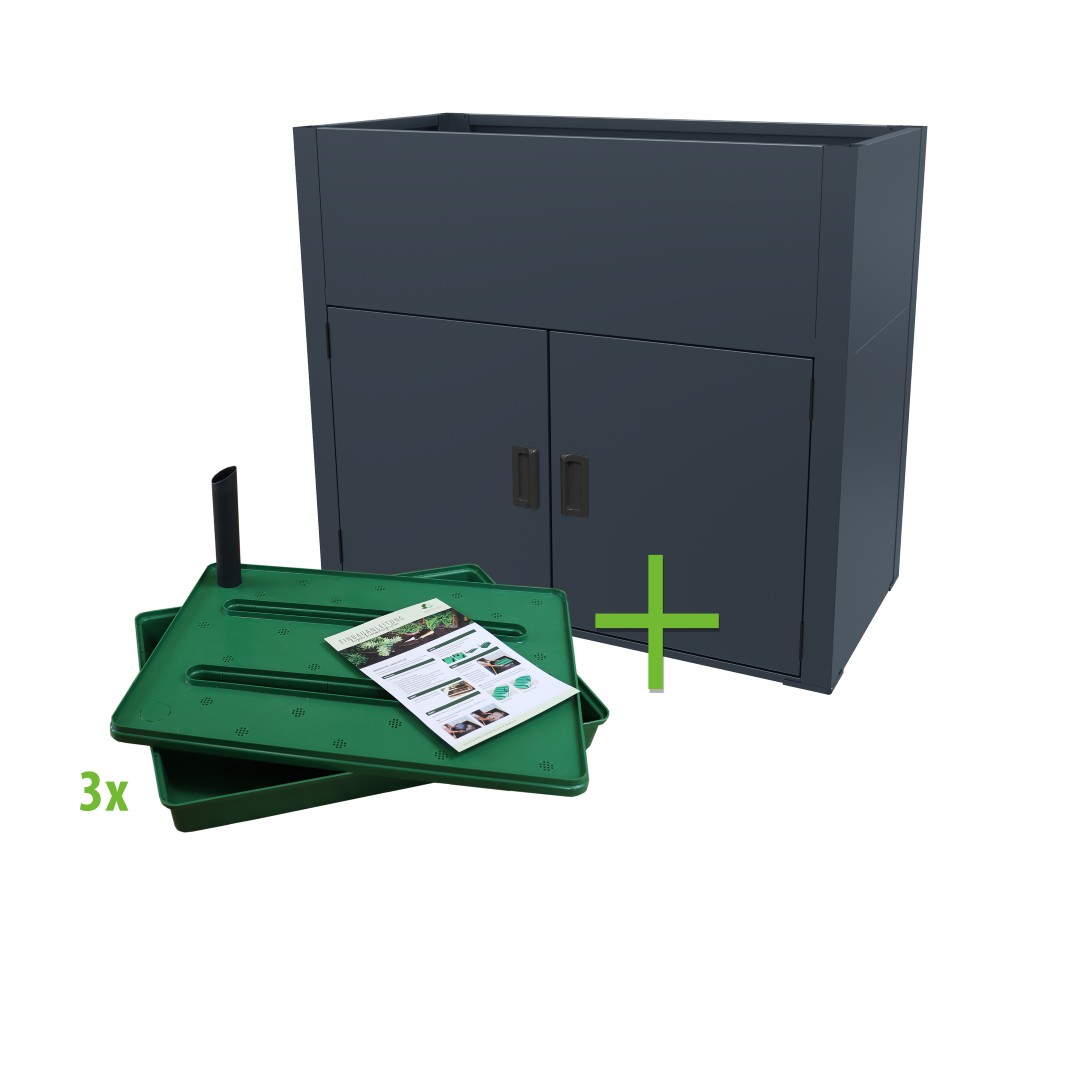 Komplett-Set Hochbeet 2 in 1 Hochbeet mit Schrank & Regadio Bewässerungssystem